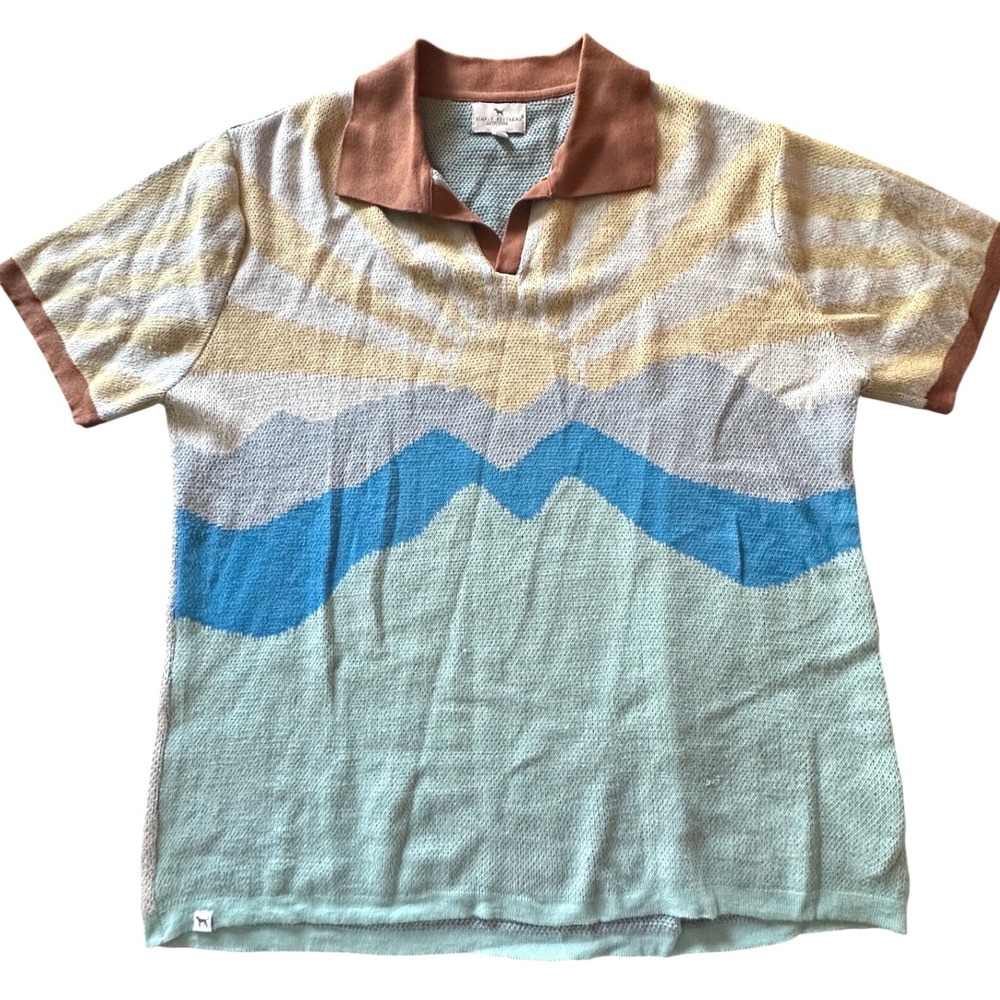 Simply Southern Outfitters Mens Knit Polo Shirt M Mountain Sun Landscape Cotton